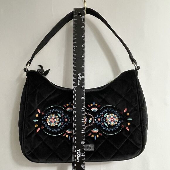 Vera Bradley Frannie Crescent Crossbody Purse Black Velvet Embroidered Floral - Picture 14 of 14